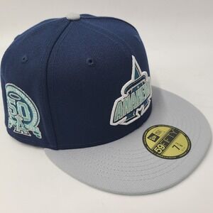 Anaheim Angels Hat Fitted 7 3/8 New Era 59Fifty Blue MLB 50th Anniversary Patch